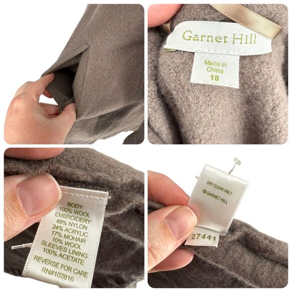 Garnet Hill Asymmetrical Boiled Wool Coat Size 18 XL Metal Clasp Taupe Boho FLAW - Picture 13 of 14